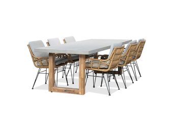 Lausanne/Carlos taupe dining tuinset | 6 personen | betonlook + wicker | 250cm