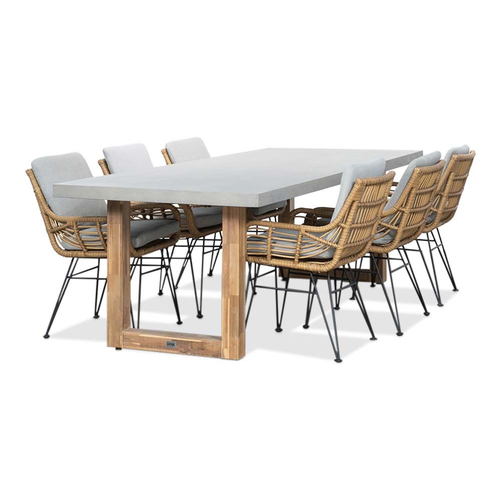 Lausanne/Carlos taupe dining tuinset | 6 personen | betonlook + wicker | 250cm afbeelding