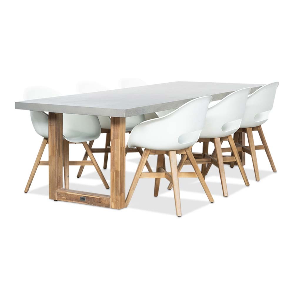 Lausanne/Karlstad wit dining tuinset | 6 personen | betonlook + kunststof | 250cm afbeelding