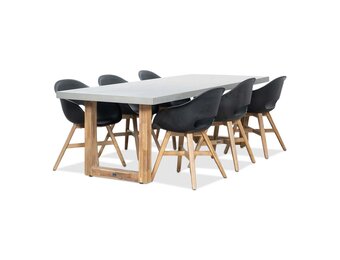 Lausanne/Karlstad zwart dining tuinset | 6 personen | betonlook + kunststof | 250cm
