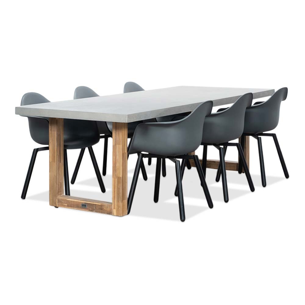 Lausanne/Montreux dining tuinset | 6 personen | betonlook + hardhout | 250cm