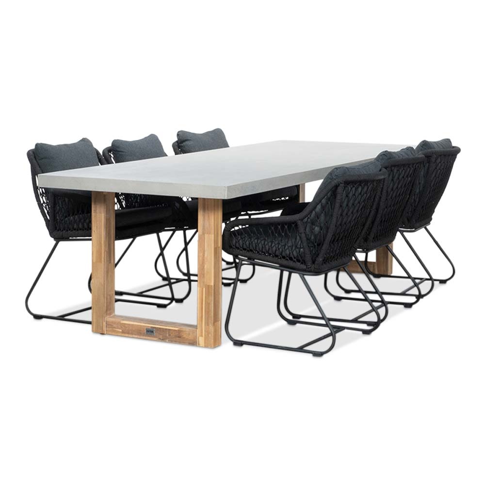 Lausanne/Portofino zwart dining tuinset | 6 personen | betonlook + touw | 250cm