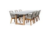 Lausanne/Seville hout zand dining tuinset | 6 personen | betonlook + touw | 250cm