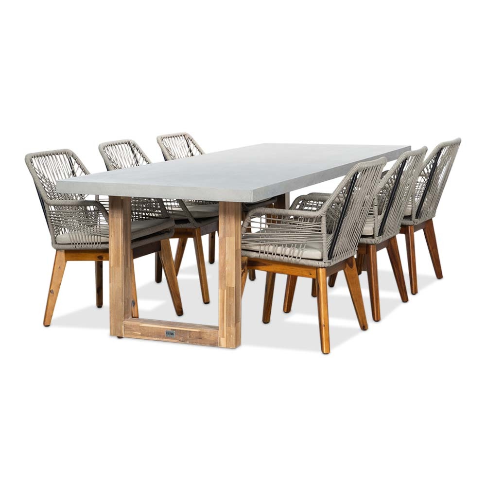 Lausanne/Seville hout zand dining tuinset | 6 personen | betonlook + touw | 250cm