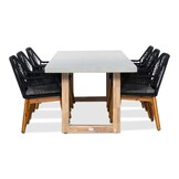 Lausanne/Seville hout zwart dining tuinset | 6 personen | betonlook + touw | 250cm