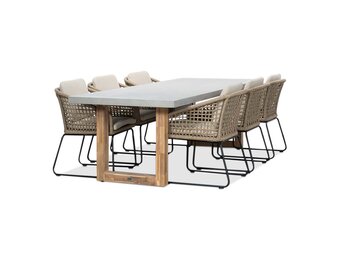 Lausanne/Tulum Sahara Dust dining tuinset | 6 personen | betonlook + touw | 250cm