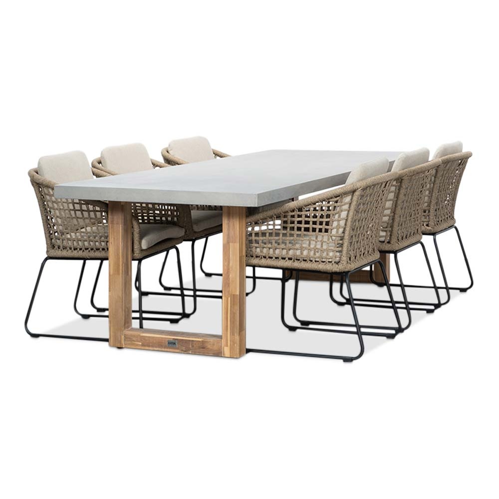 Lausanne/Tulum Sahara Dust dining tuinset | 6 personen | betonlook + touw | 250cm afbeelding
