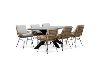 Stockholm/Carlos taupe dining tuinset | 6 personen | betonlook + wicker | 200cm ovaal