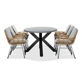 Stockholm/Carlos taupe dining tuinset | 6 personen | betonlook + wicker | 200cm ovaal