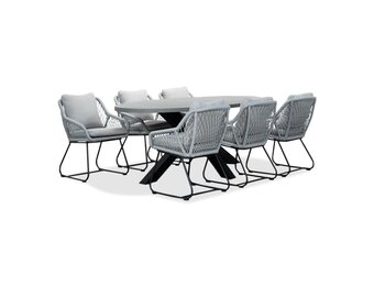 Stockholm/Portofino grijs dining tuinset | 6 personen | betonlook + touw | 200cm ovaal