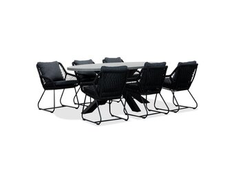 Stockholm/Portofino zwart dining tuinset | 6 personen | betonlook + touw | 200cm ovaal