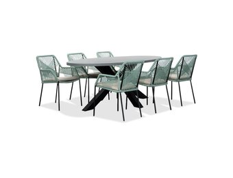 Stockholm/Seville mint dining tuinset | 6 personen | betonlook + touw | 200cm ovaal