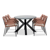 Stockholm/Seville terra dining tuinset | 6 personen | betonlook + touw | 200cm ovaal
