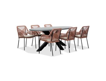 Stockholm/Seville terra dining tuinset | 6 personen | betonlook + touw | 200cm ovaal