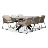 Stockholm/Tulum Sahara Dust dining tuinset | 6 personen | betonlook + touw | 200cm ovaal