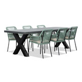 Lyon/Seville mint dining tuinset | 6 personen | betonlook + touw | 250cm