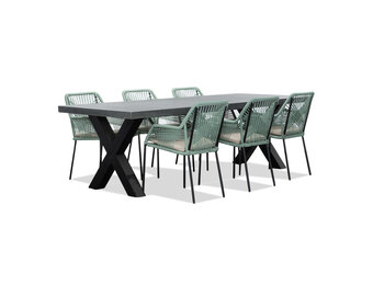 Lyon/Seville mint dining tuinset | 6 personen | betonlook + touw | 250cm