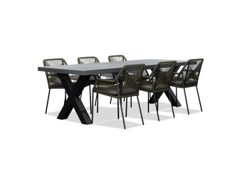 Lyon/Seville olijfgroen dining tuinset | 6 personen | betonlook + touw | 250cm