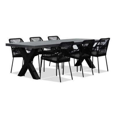 Lyon/Seville zwart dining tuinset | 6 personen | betonlook + touw | 250cm