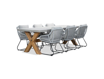 Norwich/Portofino grijs dining tuinset | 6 personen | betonlook + touw | 250cm