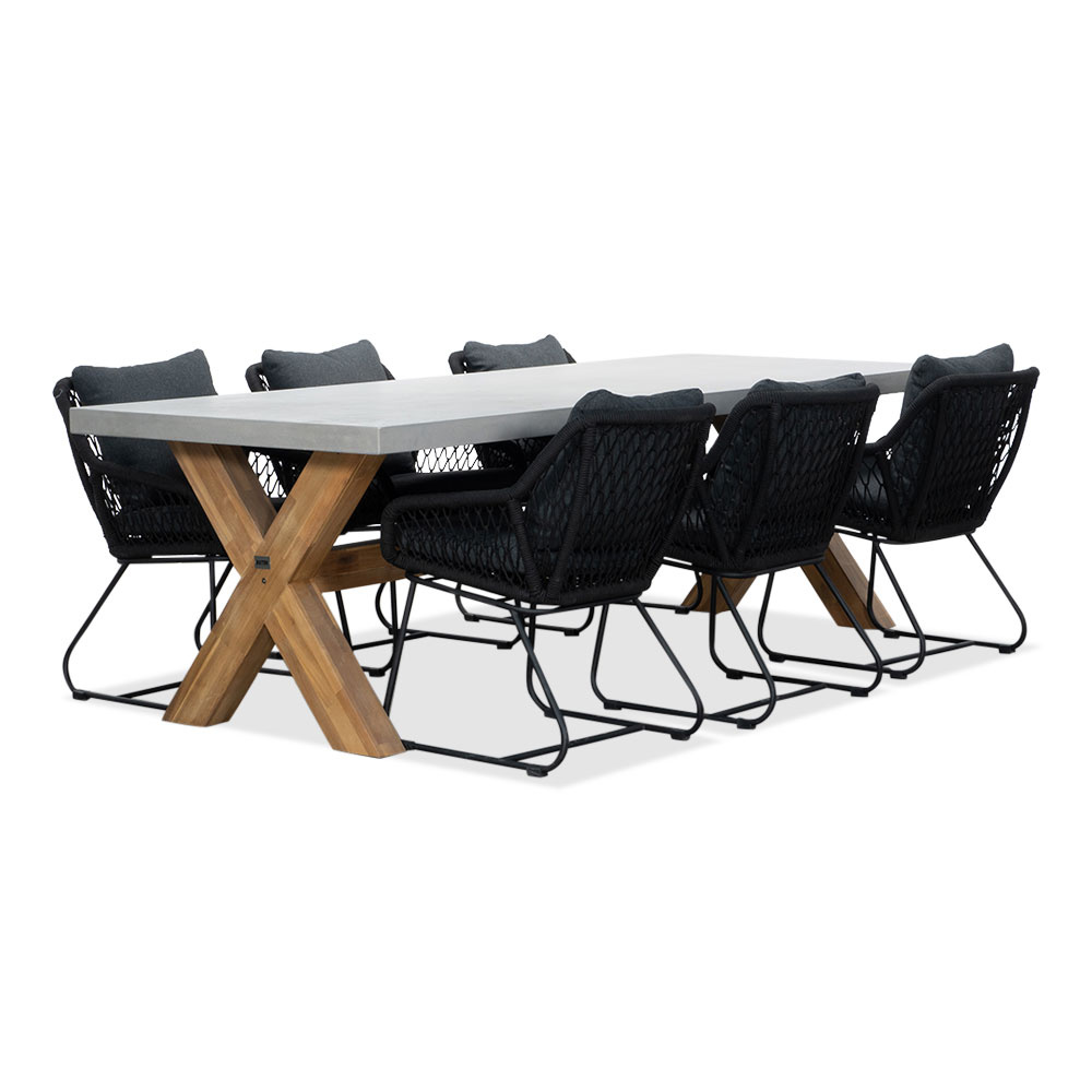 Norwich/Portofino zwart dining tuinset | 6 personen | betonlook + touw | 250cm afbeelding