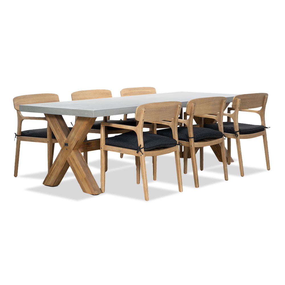 Norwich/Rixos dining tuinset 7-delig | betonlook + hardhout | 250cm
