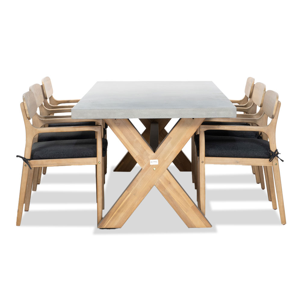 Norwich/Rixos dining tuinset 7-delig | betonlook + hardhout | 250cm
