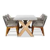 Norwich/Seville zand hout dining tuinset | 6 personen | betonlook + touw | 250cm