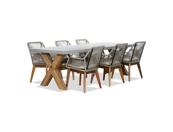 Norwich/Seville zand hout dining tuinset | 6 personen | betonlook + touw | 250cm