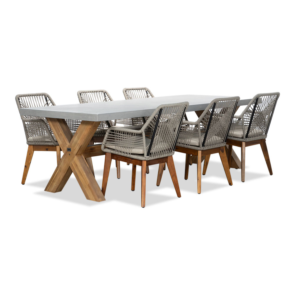 Norwich/Seville zand hout dining tuinset | 6 personen | betonlook + touw | 250cm afbeelding