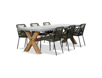 Norwich/Seville olijfgroen dining tuinset | 6 personen | betonlook + touw | 250cm