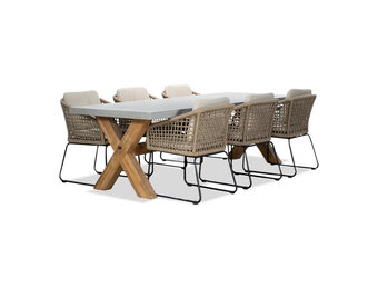 Norwich/Tulum Sahara Dust dining tuinset | 6 personen | betonlook + touw | 250cm