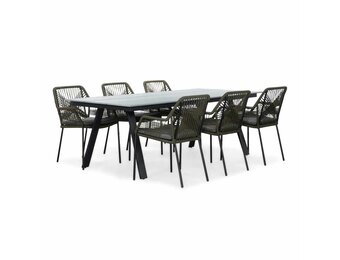 Oslo Grey/Seville olijfgroen dining tuinset | 6 personen | polywood + touw | 220cm