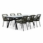 LUX outdoor living Oslo Grey/Seville olijfgroen dining tuinset | 6 personen | polywood + touw | 220cm