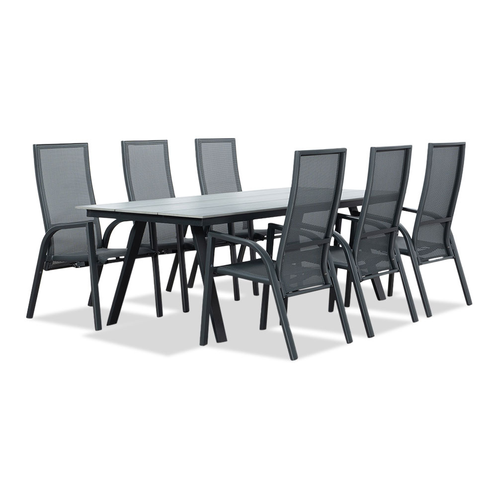 Oslo Grey/Mojito negro dining tuinset | 6 personen | polywood + textileen | 220cm