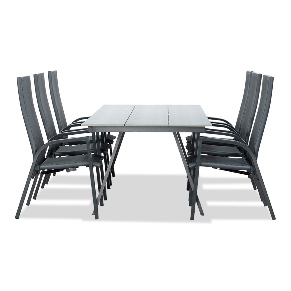 Oslo Grey/Mojito negro dining tuinset | 6 personen | polywood + textileen | 220cm