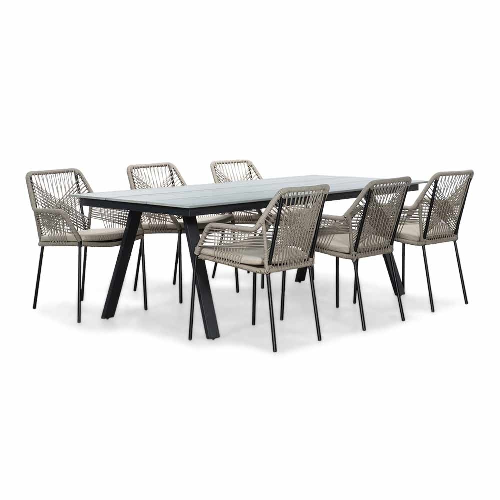 Oslo Grey/Seville zand dining tuinset | 6 personen | polywood + touw | 220cm afbeelding