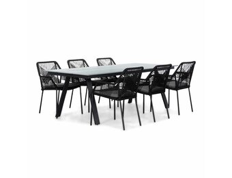 Oslo Grey/Seville zwart dining tuinset | 6 personen | polywood + touw | 220cm