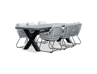Lyon/Portofino grijs dining tuinset | 6 personen | betonlook + touw | 250cm