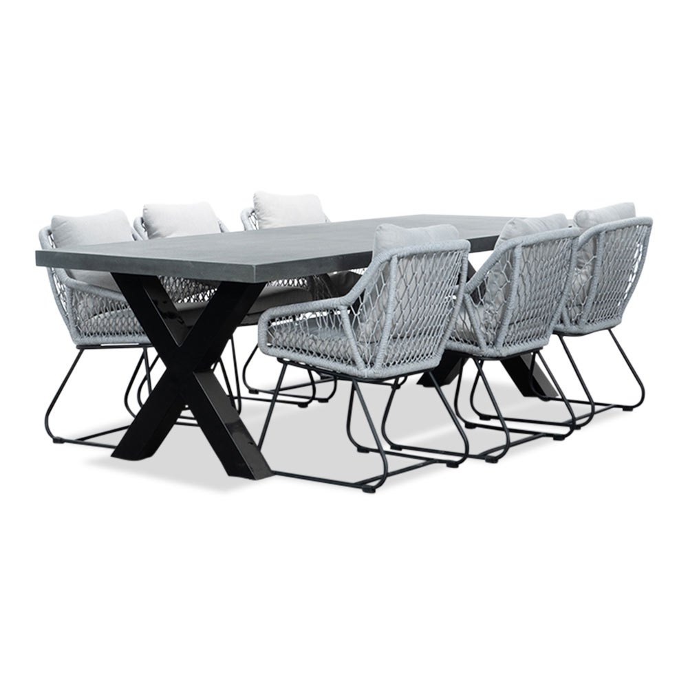 Lyon/Portofino grijs dining tuinset | 6 personen | betonlook + touw | 250cm