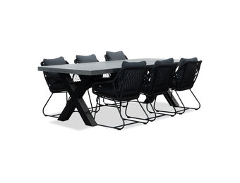 Lyon/Portofino zwart dining tuinset | 6 personen | betonlook + touw | 250cm