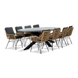 Stockholm/Carlos antraciet dining tuinset | 8 personen | betonlook + wicker | 280cm ovaal