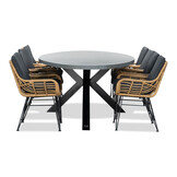 Stockholm/Carlos antraciet dining tuinset | 8 personen | betonlook + wicker | 280cm ovaal