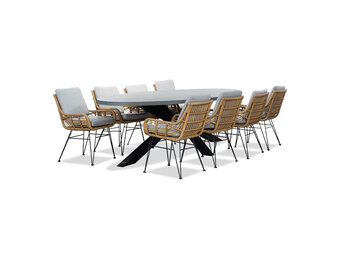 Stockholm/Carlos taupe dining tuinset | 8 personen | betonlook + wicker | 280cm ovaal