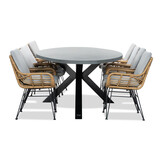Stockholm/Carlos taupe dining tuinset | 8 personen | betonlook + wicker | 280cm ovaal