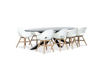 Stockholm/Karlstad wit dining tuinset | 8 personen | betonlook + kunststof | 280cm ovaal