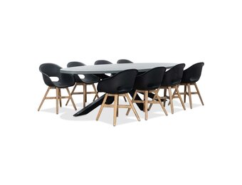 Stockholm/Karlstad zwart dining tuinset | 8 personen | betonlook + kunststof | 280cm ovaal