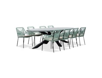 Stockholm/Seville mint dining tuinset | 8 personen | betonlook + touw | 280cm ovaal