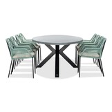 Stockholm/Seville mint dining tuinset | 8 personen | betonlook + touw | 280cm ovaal