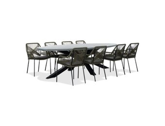 Stockholm/Seville olijfgroen dining tuinset | 8 personen | betonlook + touw | 280cm ovaal